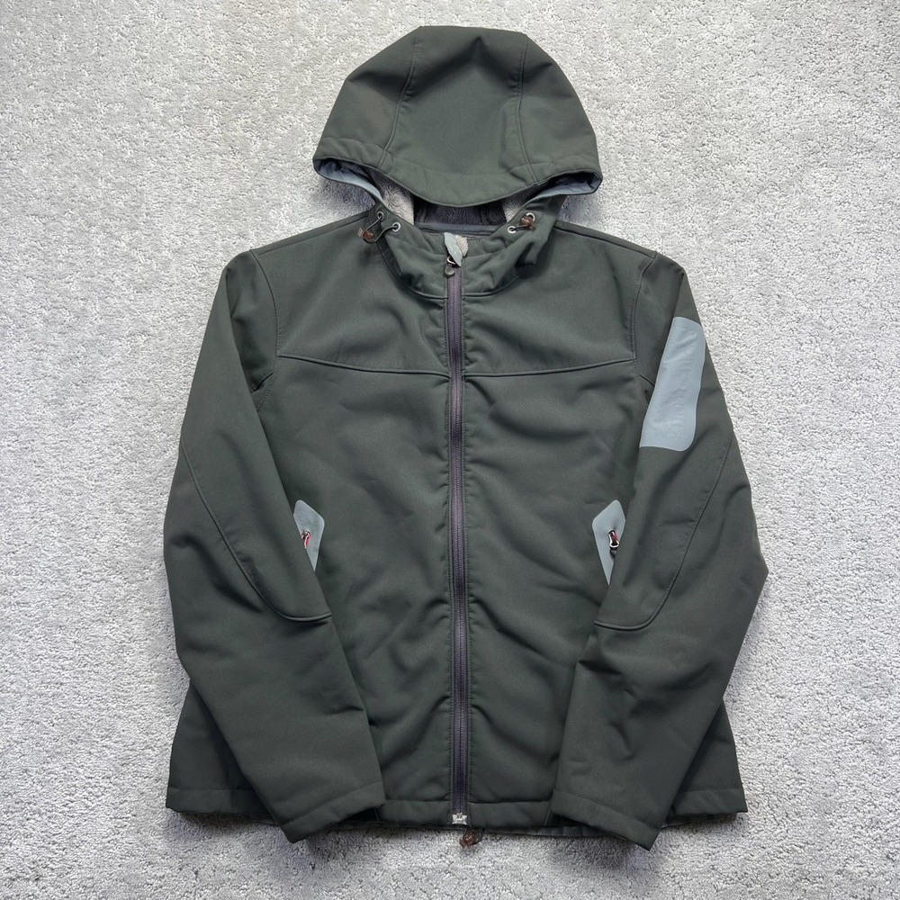 Eddie Bauer Jacket Womens Large Grey Softshell Lined Hooded Full Zip Outdoor